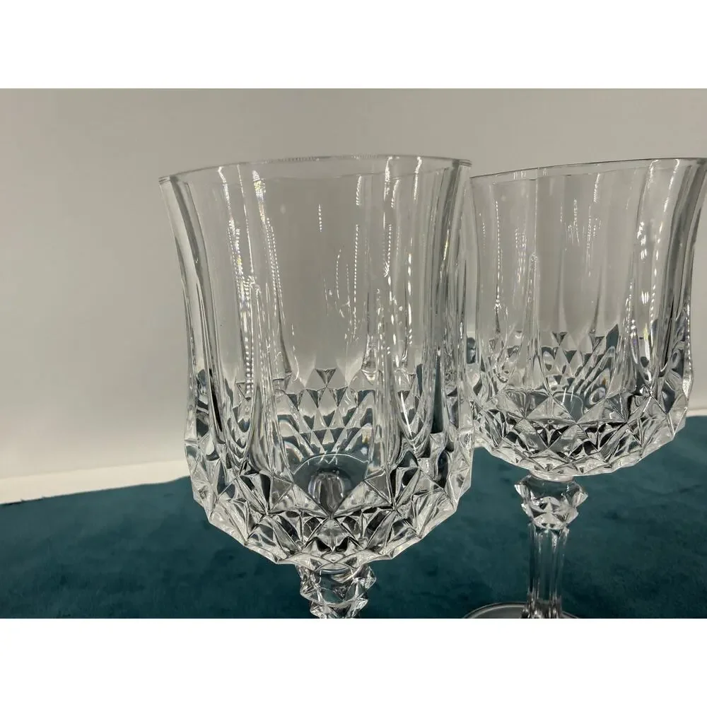 Crystal Cut Glass Wine Goblets Set of 2 Clear Stemmed Replacement Glasses 6.5